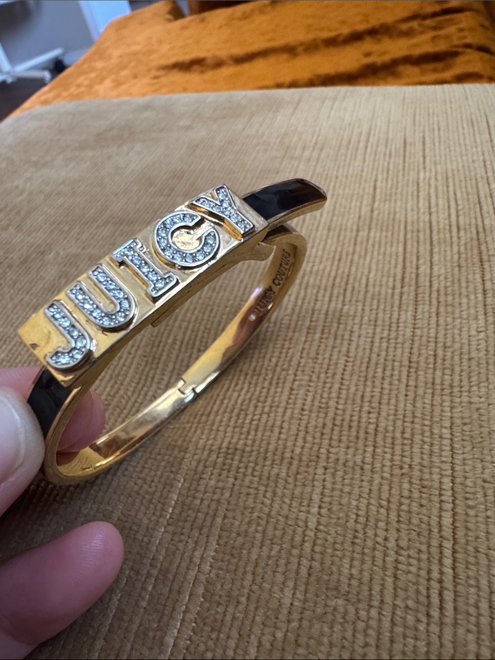 Juicy Couture Gold and Black 'JUICY' Crystal Bangle Bracelet